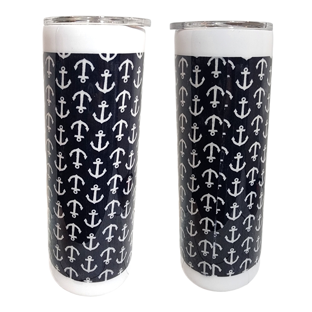 ⚓️ Navy Blue & White Anchor l Fabric Tumbler - Picture 3 of 4
